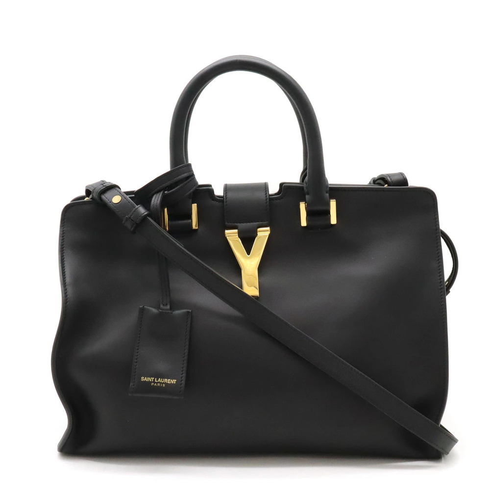 SAINT LAURENT PARIS YSL Yves Y Cabas 2way Shoulder Bag Leather Black